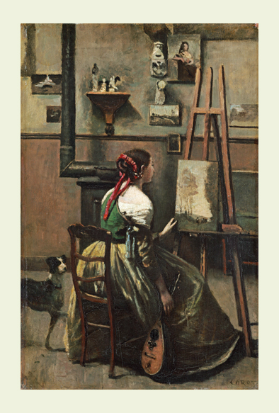 R[-Woman Seated Before an Easel, a Mandolin in her Hand