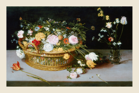 ビブリオポリ-ヤン・ブリューゲル（父）-Flowers in a Basket and a Vase（1615）